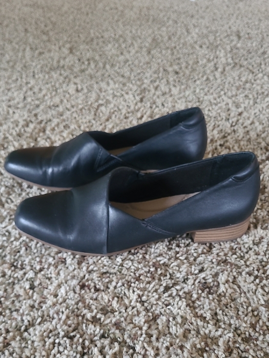 Clarks Shoes - Clarks Black Leather Slip-On Loafer with Low Heel